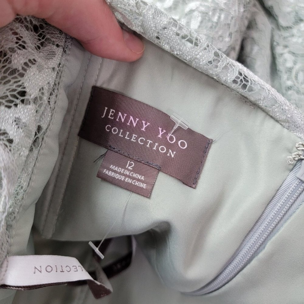 Jenny Yoo Bridesmaids Morning Mist Lace Maxi Dress Illusion Neckline Green Sz 12 - Picture 7 of 7